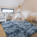 5x8 Large Area Rugs for Living Room, Super Soft Fluffy Modern Bedroom Rug, Tie-Dyed Blue Grey Indoor Shag Fuzzy Carpets for Girls Kids Nursery Room Home Decor