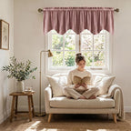 Wild Rose Velvet Valance Home Decor 52x18 Inch 1 Panel | Wavy Pink Window Treatment for Kitchen Windows, Soft Decorative Short Drape for Girls Room, Bathroom, Spring Decor