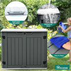 YITAHOME Large Outdoor Horizontal Storage Shed, 47 cu ft Resin Tool Shed w/o Shelf, Waterproof Outdoor Storage with Floor for Trash Cans, Garden Tools, Lawn Mower, Lockable, 4.5x2.8x3.9 ft, Dark Gray