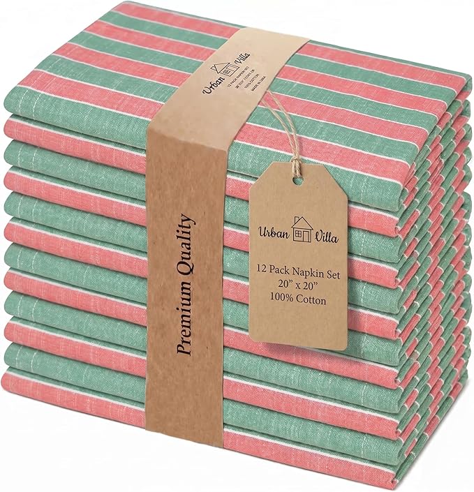Urban Villa Cloth Napkins Cotton 20x20 (Set of 12) Cristmas Stripes