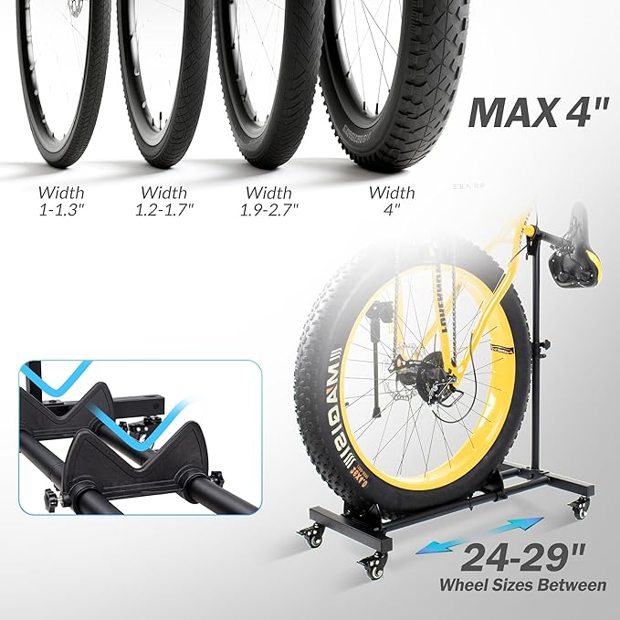 Vertical Bike Stand, Freestanding Bike Rack Garage Storage Upright Bicycle Floor Stand Indoor Bike Holder with Adjustable Height for Garage & Apartment - for Wheels Sizes up to 29”