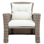 Set, 4 Piece Outdoor Wicker Rattan Sectional Sofa with Glass Table, Ottoman and Soft Cushions, Front Porch Apartment Patio Furniture for Backyard Lawn Garden, E-Beige b