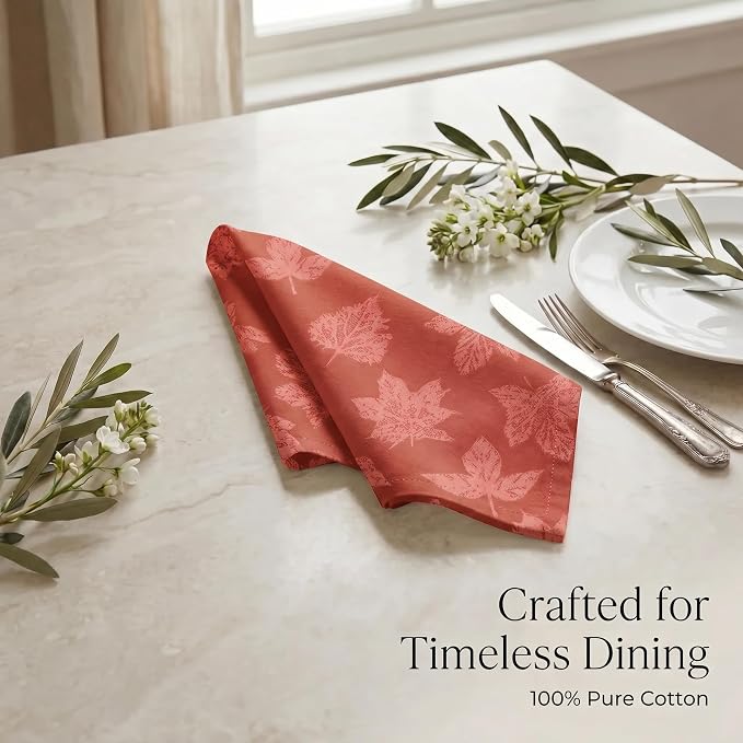 Urban Villa Cloth Napkins Cotton 20x20 (Set of 12) Brown Leaf Print