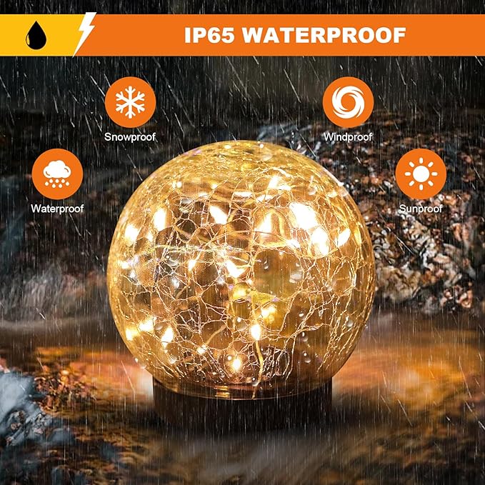 Solar Globe Lights Outdoor Waterproof-Solar Balls-Solar Garden Lights-Orbs for Outside 2 Pack Cracked Glass Ball for Lawn Patio Yard Backyard Decorations