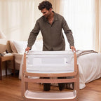 SnuzPod4, Bassinet Bedside Sleeper - Safe and Comfortable Baby Crib and Bed, 3D Breathable Mattress, Fits Bed with Adjustable Max. Height of 28.5”, Machine Washable Mesh Liner (Natural)