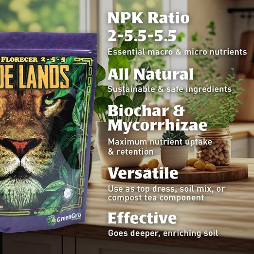 Pride Lands Bloom Ultra-Premium Organic Dry Fertilizer w/NO Fillers, Bigger, Brighter Flowers and Plants w/Our Complete Bloom Food, Recharge Nutrients and Boost Growth w/Optimal Blend of NPK, 10 lb