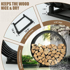 Round Heavy Duty Firewood Rack – Galvanized Wave-Shaped Steel with 4 Sturdy Legs – 0.8mm Thick Black Coated – Indoor or Outdoor Wood Holder for Fireplace,Patio & Deck Fire Pit (2.7FT Diameter+Base)