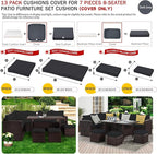 ClawsCover 13Pack Outdoor Seat and Back Cushions Replacement Covers Fit for 7Pieces Wicker Rattan Patio Furniture Set Sectional Couch with Dining Table and Ottoman,Dark Gray-Include Cover Only