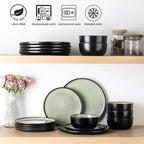 AmorArc Stoneware Dinnerware Sets,Round Reactive Glaze Plates and Bowls Set,Highly Chip and Crack Resistant | Dishwasher & Microwave Safe Dishes Set,Service for 4 (12pc)
