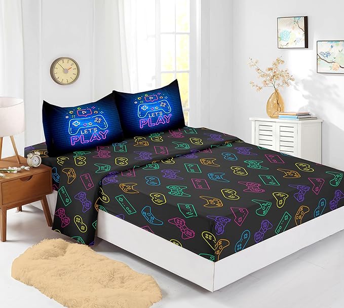 6 PCS Gamer Bedding Sets,Gaming Comforter Set for Boys,Kids Bedding Sets for Boys,Full Size Bedding Sets for Boys,Bed in A Bag with Sheets(Full,Blue Color)