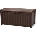Keter Borneo 110 Gallon Resin Deck Box - Organization and Storage for Patio Furniture, Outdoor Cushions, Throw Pillows, Garden Tools and Pool Toys, Brown
