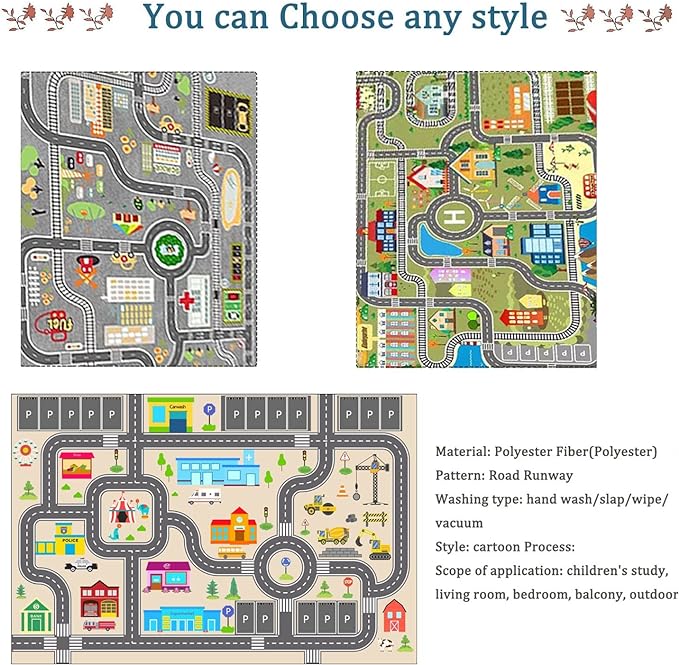 Kids Rug Play Mat for Toy Cars,City Life Road Traffic Educational Carpet,Have Fun Throw Rug,Non-Slip Nursery Rug for Boy and Girl Bedroom 200×300cm/79×118in
