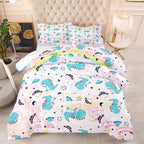 NINENINE Pink Dinosaur Comforter Set Colorful Rainbow Castle UFO Space Theme Bedding, Twin Comforter Sets for Boys Girls Kawaii Bedding Set with 1 Comforter 1 Pillowcase