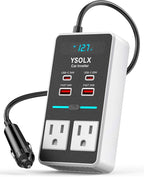 YSOLX 300W 12V to 110V Car Power Inverter, with Dual USB-A 24W and USB-C 65W, Dual AC Car Plug Adapter Outlet and Equipped with a Display Screen.Suitable for car Trips, Camping,Charging laptops