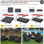 ClawsCover 14Pack Outdoor Patio Seat and Back Cushions Replacement Covers Fit for 7Pieces 6-Seater Wicker Rattan Sectional Couch Chair Furniture Set,Dark Grey-Include Cover Only (Small)