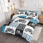Axolotl Tractor Comforter Set Queen Size,Cartoon Truck Car Comforter Set for Boys,Farm Excavator Bedding Set with Old Tractor for Kids Boys Teens Adult All Season,1 Quilt 2 Pillowcases