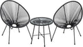 SONGMICS 3-Piece Outdoor Seating Acapulco Chair, Modern Patio Furniture Set, Glass Top Table and 2 Chairs, Indoor and Outdoor Conversation Bistro Set, Ink Black UGGF011B01