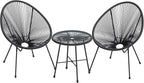 SONGMICS 3-Piece Outdoor Seating Acapulco Chair, Modern Patio Furniture Set, Glass Top Table and 2 Chairs, Indoor and Outdoor Conversation Bistro Set, Ink Black UGGF011B01