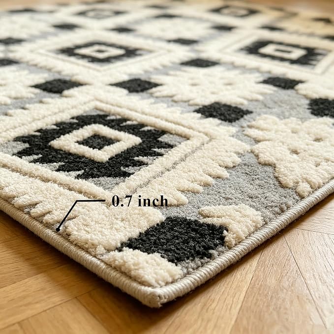 Washable Area Rug 4'x6' for Kids Room Living Room Bedroom, Bohemia | Soft Cozy Fluffy Mid Pile Machine Washable Non Slip Modern Jacquard Boho Accent Area Carpet for Nursery Kids Room Dorm Hotel