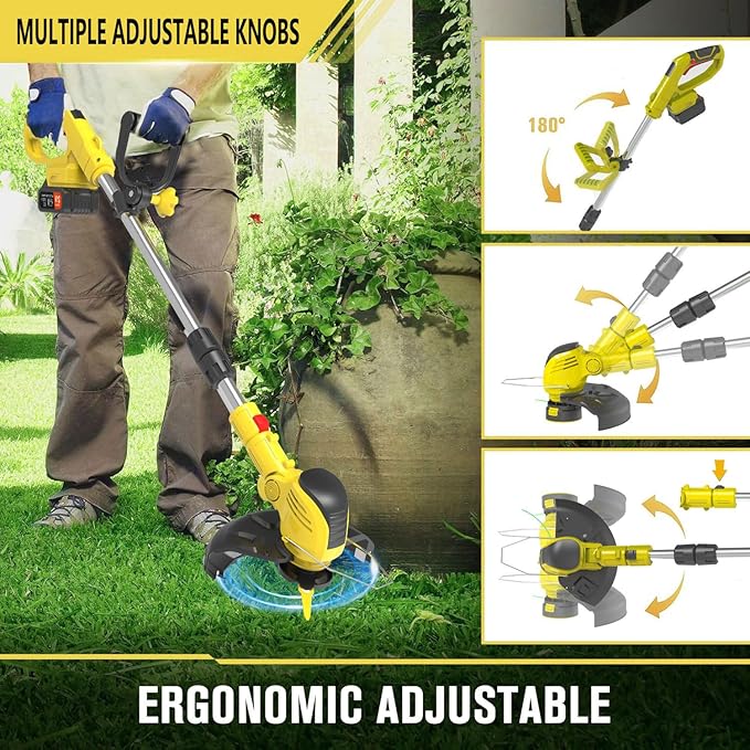 Weed Wacker Cordless,21V Electric Weed Cordless Eater Battery Powered with 2 x 4.0Ah Batteries, Edgers for landscaping/Electric Grass Trimmer/Garden Tools, Adjustable Control Lever