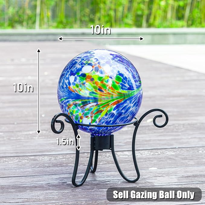 VCUTEKA Gazing Ball, Glass Gazing Globe Decorative Glass Gazing Globe/Ball/Sphere Lawn Ornament for Gardens, 10-Inch, Blue Swirl