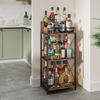 KLM Liquor Bottle Display Shelf, Coffee Syrup Rack Organizer, 3 Step Countertop Wine Rack, Mini Bar, Retro Bar Shelf Stand for Whiskey, Spirits.(Brown)