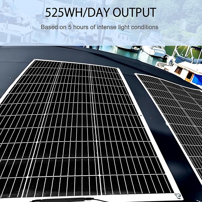 Flexible Solar Panel 100W 105W 12V Monocrystalline 250° Curvature Fiberglass High Efficiency Lightweight for RVs Boat Cabin (White)