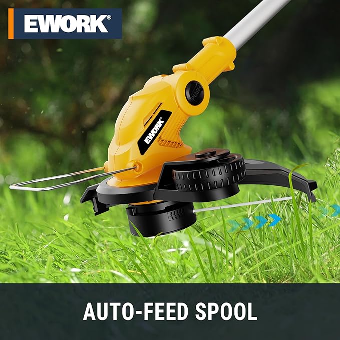 EWORK 20V 12-Inch Electric String Trimmer Cordless, 2.0Ah Battery Powered Weed Eater, 2 in 1 Trimmer and Edger with Auto Line Feed, Electric Weed Wacker for Lawn, Garden, Yard, etc