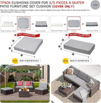 ClawsCover 7Pack Outdoor Seat and Back Cushions Replacement Covers Fit for 3/5 Pieces 4-Seater Wicker Rattan Patio Furniture Conversation Set Sectional Couch,Gray-Large(Include Cover Only)