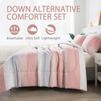 Andency Stripe Comforter Set Full Size (79x90 Inch), 3 Pieces Pink Patchwork Striped Comforter, Soft Microfiber Down Alternative Comforter Bedding Set with Corner Loops