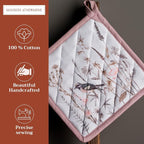 Maison d' Hermine Pot Holders 100% Cotton Potholders (8" x 8", Pack of 2) | Heat Resistant Hot Pads with Loop BBQ Cooking Farmhouse Kitchen Handling Hot Pans Spring Summer - Meadow Florals - Brown