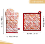 Maison d' Hermine 100% Cotton Oven Mitt & Pot Holder Set (7.5"x13" & 8"x8") | Heat Resistant BBQ Cooking Gloves with Loop Baking Grilling Kitchen Hotel Home Farmhouse Thanksgiving Christmas - Orient