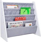 Wildkin Kids Canvas Sling Bookshelf for Boys and Girls, Wooden Design Features Four Fabric Shelves, Keep Bedrooms, Playrooms, and Classrooms Organized, Measures 25 x 24 x 11 Inches (White w/Gray)