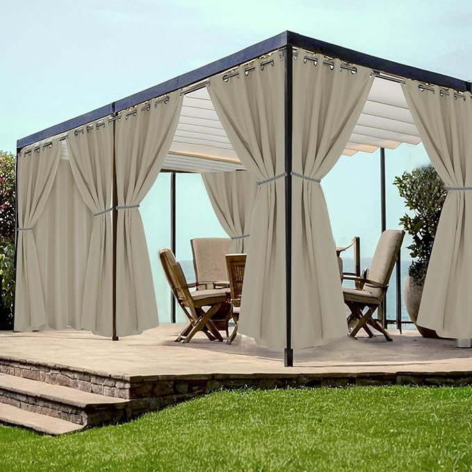 HolidayIdeas Grommet Outdoor Curtains for Patio Waterproof 8 Pcs All Weather Balcony Outside Curtains for Apartments, Gazebo, Pergolas, Porch, 54x120 Inch, Taupe