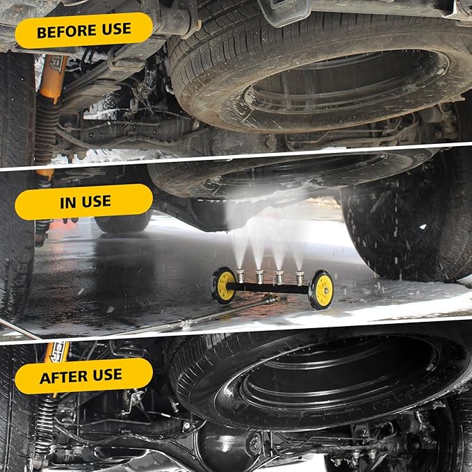 JANZ 16'' Pressure Washer Undercarriage Cleaner and Water Broom Attachment - 4000PSI, 1/4'' Connector - for Electric and Gas Power Washers with 8 replaceable nozzles