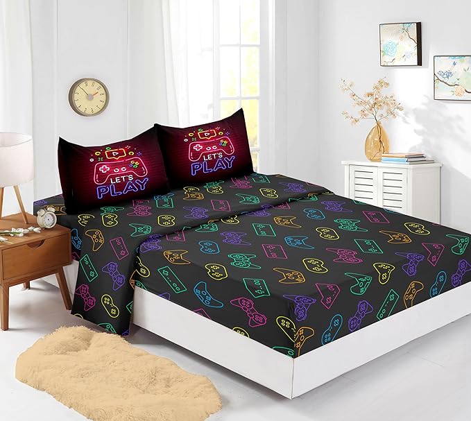6 PCS Gamer Queen Comforter Sets,Queen Bedding Sets for Boys,Gaming Comforter Set,Queen Size Bedding Sets for Boys,Bed in A Bag with Sheets(Queen,Red Color)