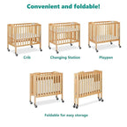 3-in-1 Folding Portable Crib, Natural, Large