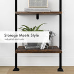 Axeman 5-Tier Ladder Shelf, Tall Narrow Bookcase for Small Spaces, Book Storage Organizer Case for Living Room, Home Office, Study, Industrial Style Black Metal Frame and Rustic Brown Shelf