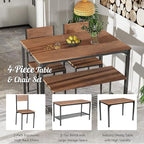 Giantex Dining Table Set for 4, 43" Kitchen Table and Chairs, Dining Bench with Metal Frame & Storage Rack, 4-Piece Modern Functional Desk Set for Dinette, Small Space, Apartment, Restaurant, Walnut