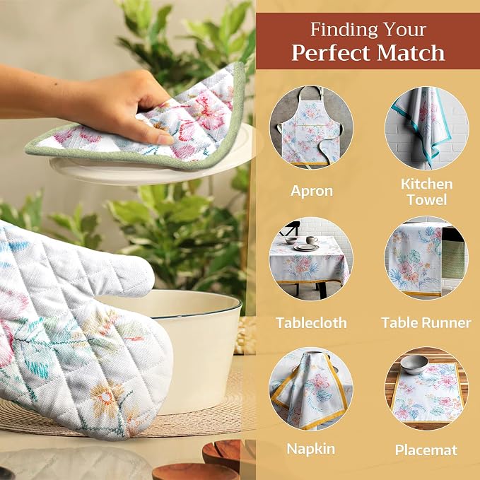 Maison d'Hermine Oven Gloves 100% Cotton Oven Mitt (7" x 13", Pack of 1) | With Loop Heat Resistant BBQ Cooking Gloves Baking Grilling Kitchen Handling Hot Pans Spring Summer - Paradise Island