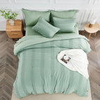 ENJOHOS Sage Green Full Size Comforter Set Boho Bedding Full for Teen Girls, 3 PCS Tufted Comforter with Pom Pom Design for All Season Lightweight Soft Microfiber Comforter with 2 Pillow Cases