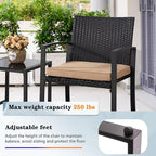 Shintenchi 3 Pieces Outdoor Patio Furniture Set, Modern Wicker Bistro Set, Conversation Rattan Chair of 2 with Coffee Table for Yard Porch Poolside Lawn(Khaki Cushion)