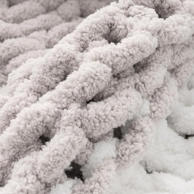 Battilo Chunky Knit Throw Blanket, Soft and Thick Chenille Throw Blanket, 50"x60" Handmade Cable Knit Crochet Blanket, Large Rope Knot Throw Blankets for Couch Sofa Bed Home Decor, Beige & White