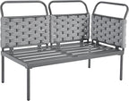 5-Piece Outdoor Furniture Sectional Conversation Sofa Set with Loveseat, Glass Table and Removable Cushions, All Weather Patio Woven Rope L-Shaped Couch for Garden Backyard, Gray+Beige