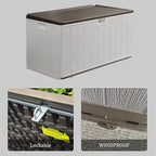 110 Pro Gallon Resin Deck Box, Waterproof Outdoor Storage Bin for Patio, Poolside, and Garden, Lockable & UV-Resistant, Ideal for Small Spaces, Coffee