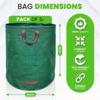 Gardenpal 3 Pack 72 Gallon Reusable Yard Waste Bag, Heavy Duty, Upright Lawn Bags with 4 Reinforced Handles (72 Gallon/3 Pack)