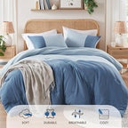 Blue Full/Queen Comforter Set - Modern Soft Farmhouse Comforter Sets for Men, Masculine Colorblock Pattern Bedding Set for All Season, 3 Pieces includes 1 Comforter, 2 Shams (90"x 90")
