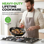 NutriChef 12-Inch Cast Iron Skillet w/Lid - Pre-Seasoned, Oven Safe, Nonstick, Cool-Touch Silicone Handle, For All Cooktops - NCCI12