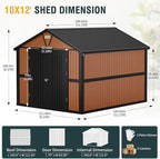 10x12 Ft Outdoor Storage Shed, Extra Large Metal Shed with Lockable Doors, 2 Windows, Outside Steel Tiny House Ideal for Garden, Backyard, Patio Utility, Tool Storage, Chicken Coops