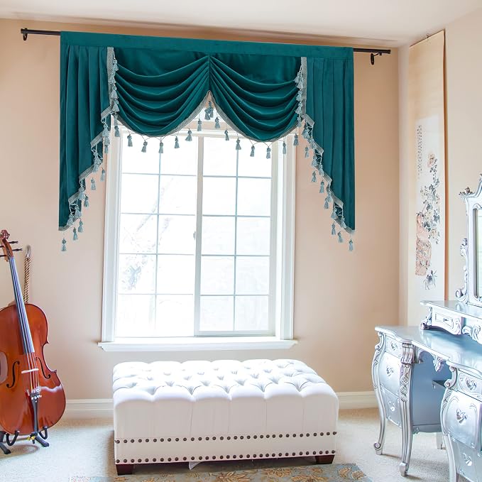 Elegant Velvet Waterfall Valances Curtain W59 inches, 1 Panel | Thermal Insulated Tier Window Decor for Bay Window, Bedroom, Kitchen, Classic Style Valances for Living Dining Room